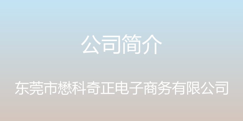 公司简介 - 东莞市懋科奇正电子商务有限公司